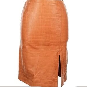 Lafayette 148 New York Croc-Embossed Pencil Skirt in Tan
